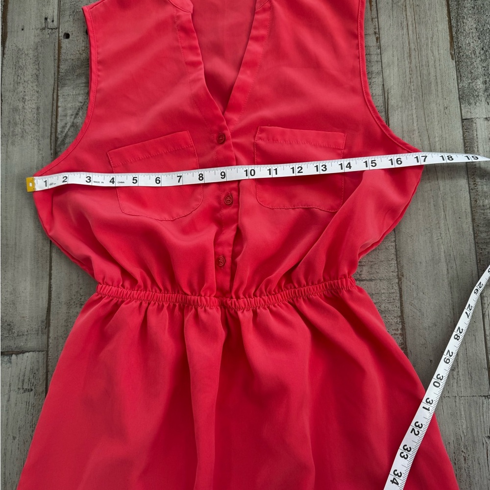 Elegant Coral Button Down Sleeveless Dress - Picture 6 of 8